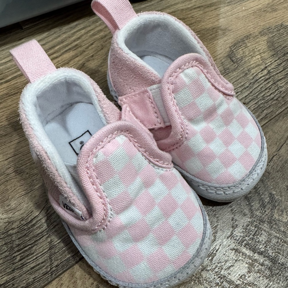Vans Baby Pink and White Checker Slip-On Shoes